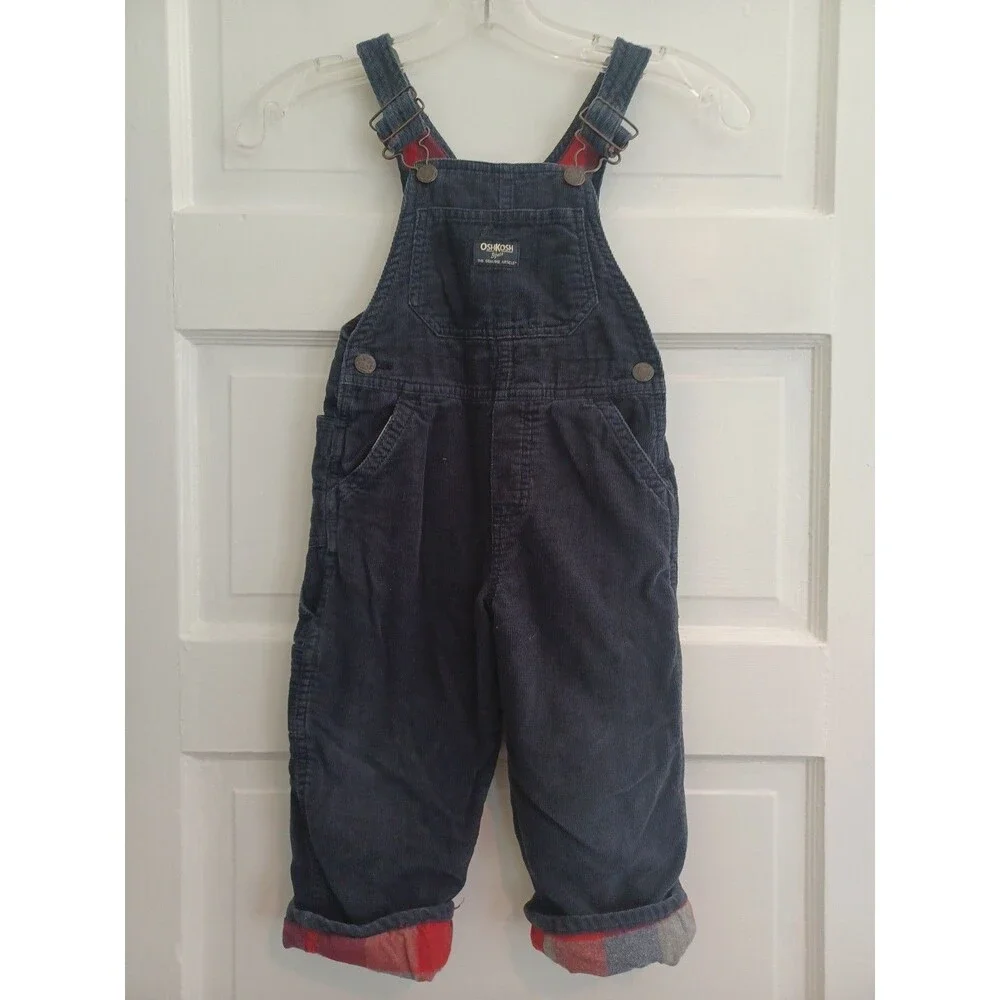 OshKosh B'Gosh VestBak navy corduroy overalls 3T flannel lined classic unisex